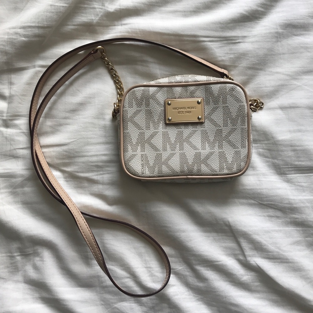 Michael Kors White and Gold Logo Crossbody Purse